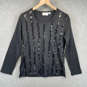 Quacker Factory Top Womens Size S Black Sequins Embellished Lighteight Pullover